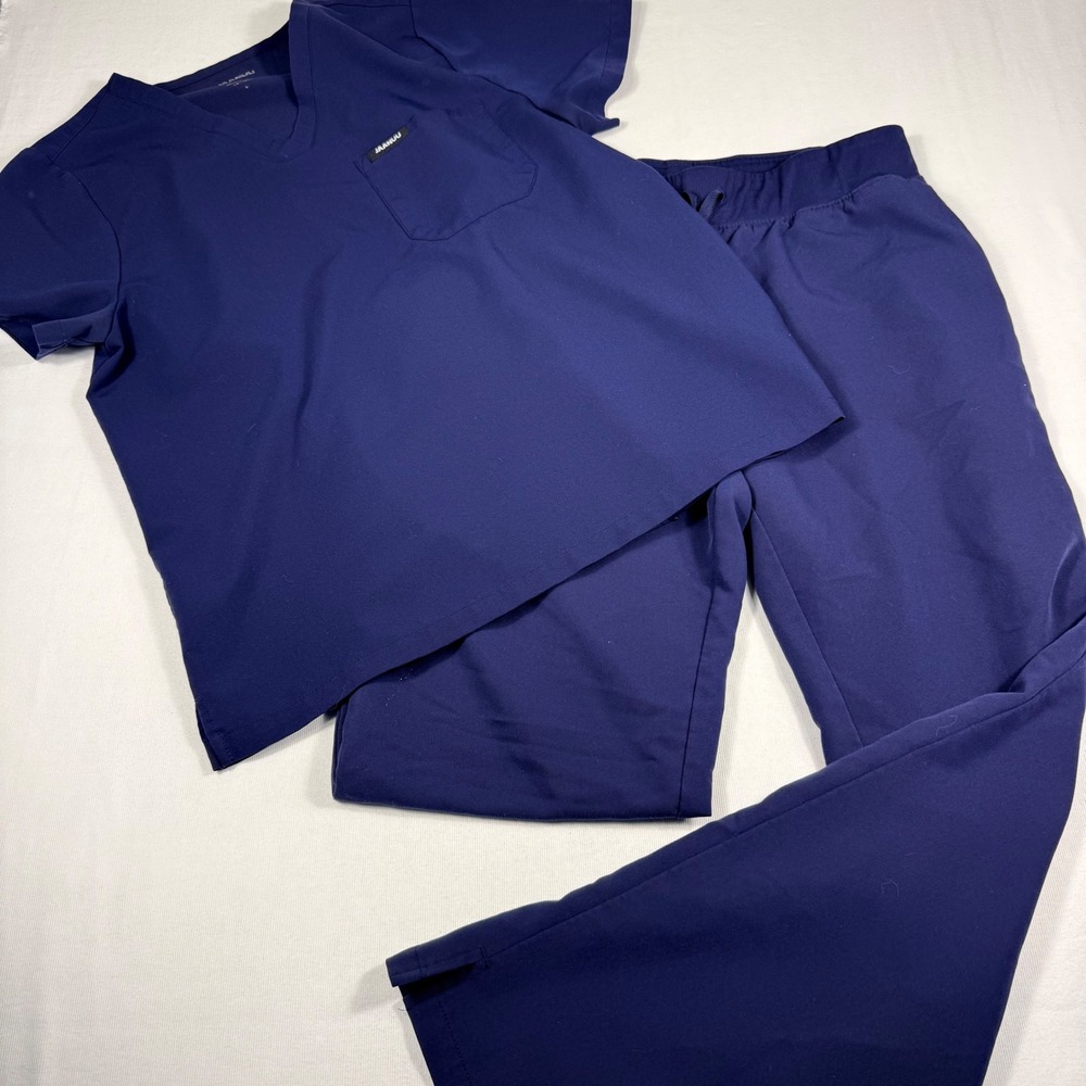 Jaanuu Scrub Set Medium Navy Blue V-Neck Top Jogger Pants Medical Uniform W10001
